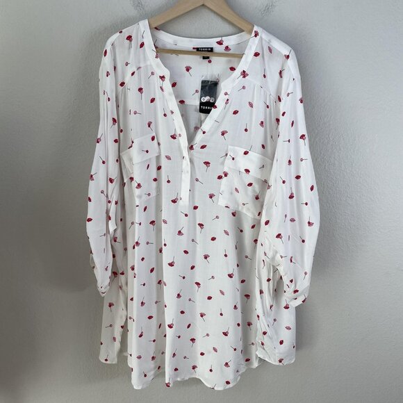 Torrid Harper Shirt Womens 5X Sassy Icons Lips Lollipops Roll Tab Sleeve Blouse - Picture 1 of 10